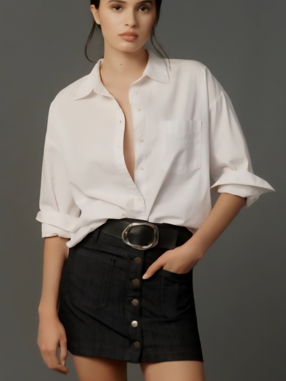 Pilcro Black Button-Front Mini Skirt with Belt